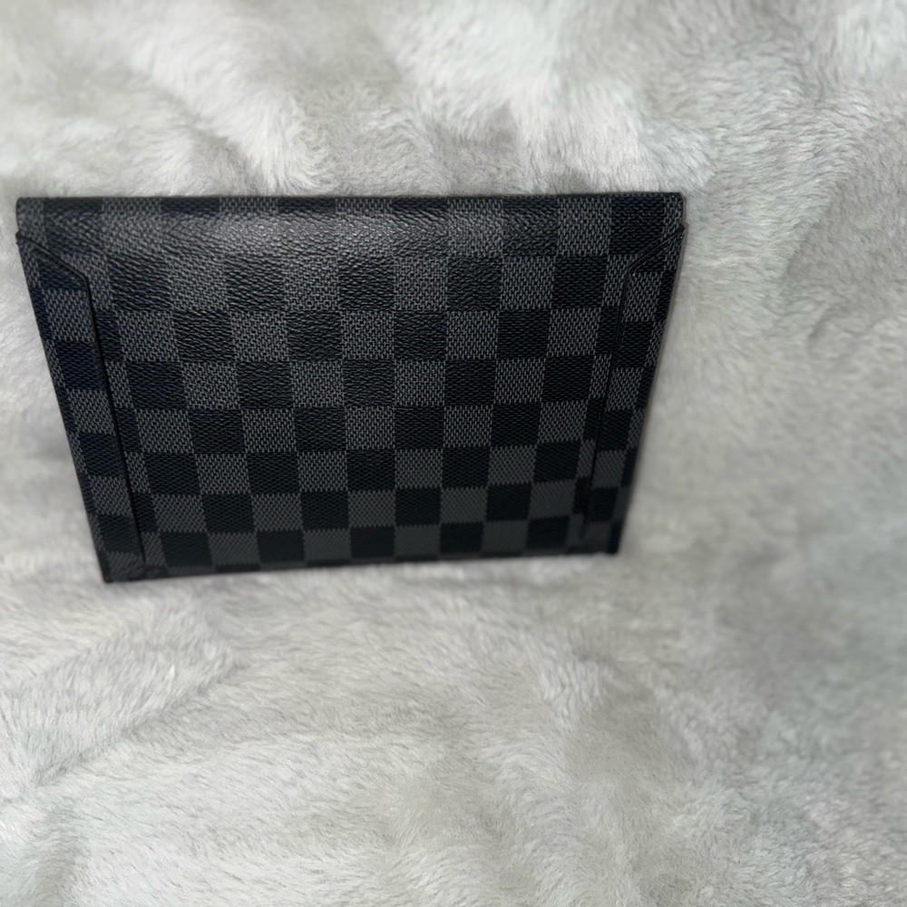 Louis Vuitton Graphite large pouch with yellow/green interior. 7.5”L/5.5”W. - Picture 2 of 5